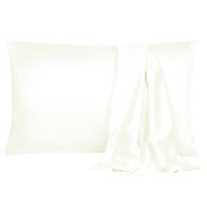 2pcs Silk Satin Pillowcase Soft Pillow Cases with Envelope Closure Pearl White